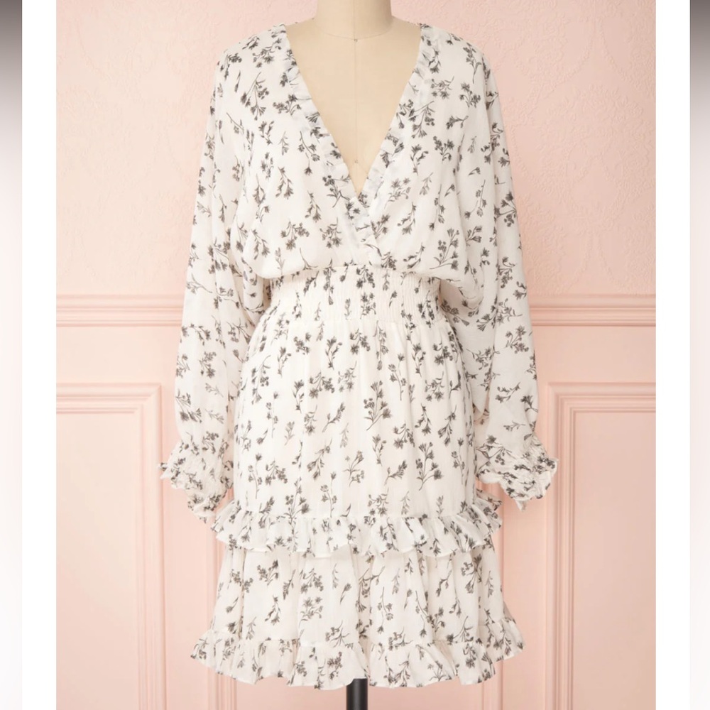 Flowy and floral white long sleeve dress from Pookie and Sebastian